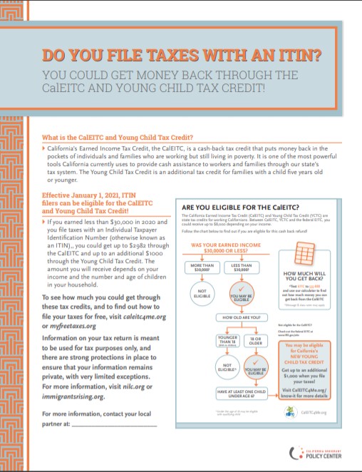 Flyer on the CalEITC and Young Child Tax Credit 