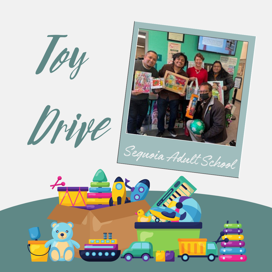 students with toys collected for 2023 toy drive